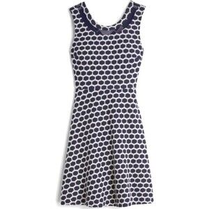 Pixley Navy and White Honeycomb Fit-and-Flare Dress